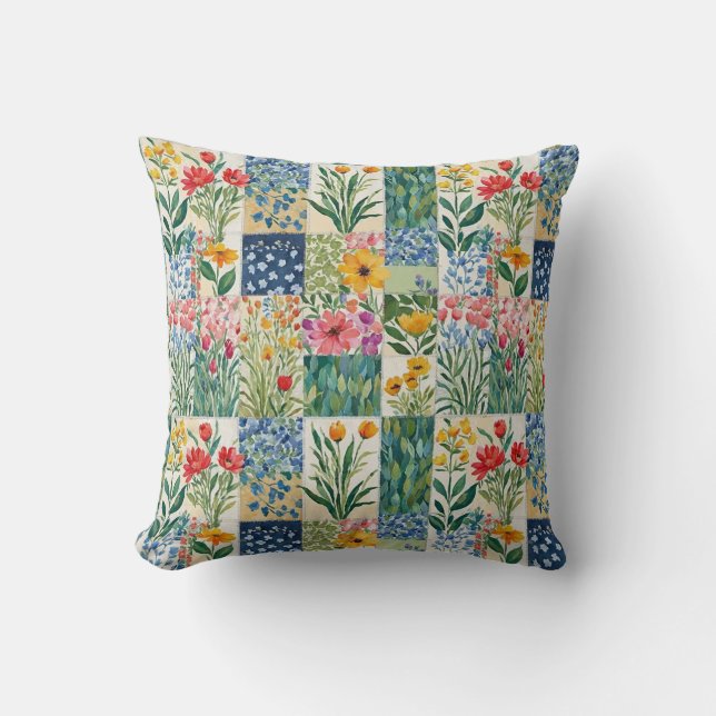 Lättpatchwork Blommor Botanisk Trädgård Blommor Va Kudde (Framsida)