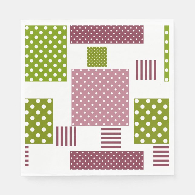 Lättpatchwork brun grön prickig vit baksida pappersservett (Framsidan)
