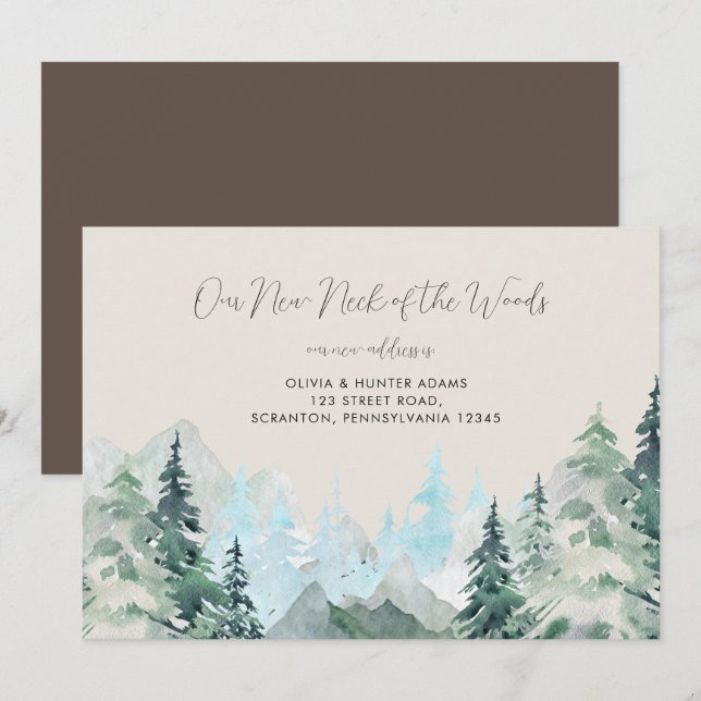 Lättrik Rustic Nacke vid Skogen Flytta Annocement Inbjudningar (Fram/baksida)