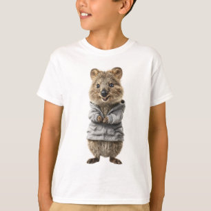 Lättsam Quokka i Grå Dragkedja Huva Barn T Shirt