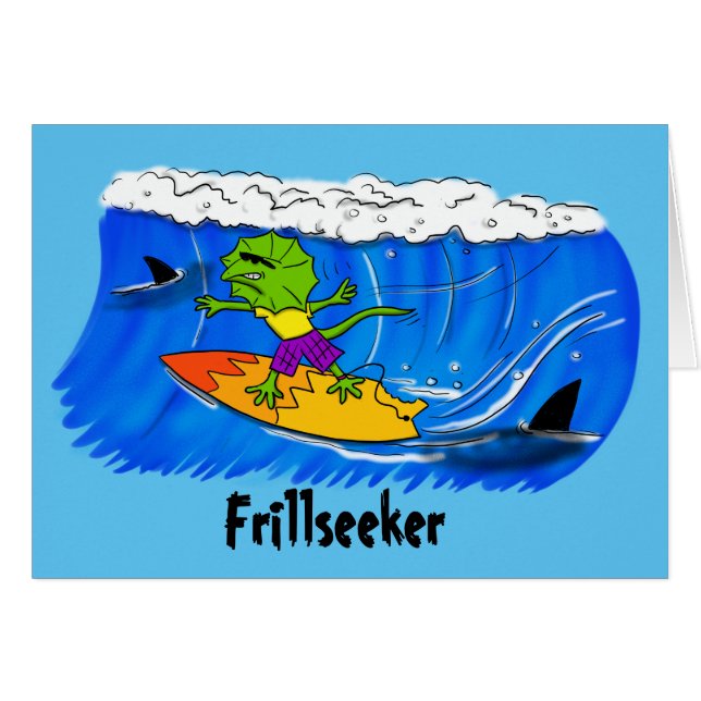 Lättskrämd nacke-ödla surfing. hälsningskort (Framsidan Horizontal)