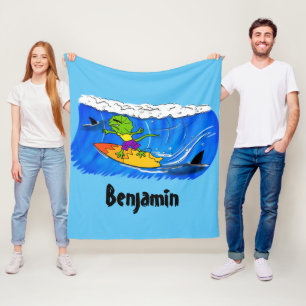 Lättskrämd nacke-ödla surfing tecknad fleecefilt