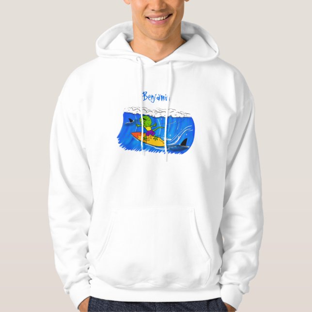Lättskrämd nacke-ödla surfing tecknad hoodie (Framsida)