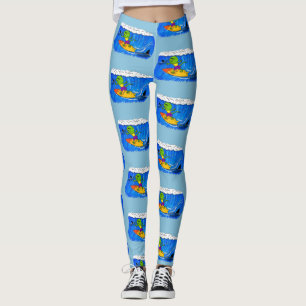 Lättskrämd nacke-ödla surfing tecknad leggings