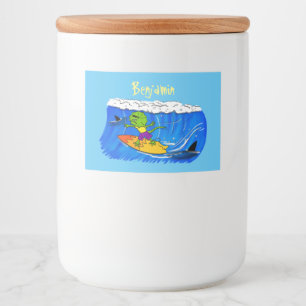 Lättskrämd nacke-ödla surfing tecknad mat etiketter