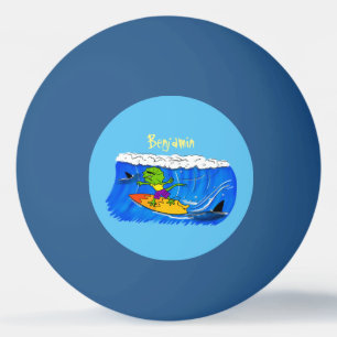 Lättskrämd nacke-ödla surfing tecknad pingisboll