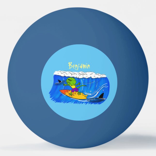Lättskrämd nacke-ödla surfing tecknad pingisboll (Framsidan)