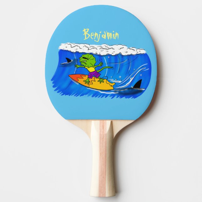 Lättskrämd nacke-ödla surfing tecknad pingisracket (Framsidan)