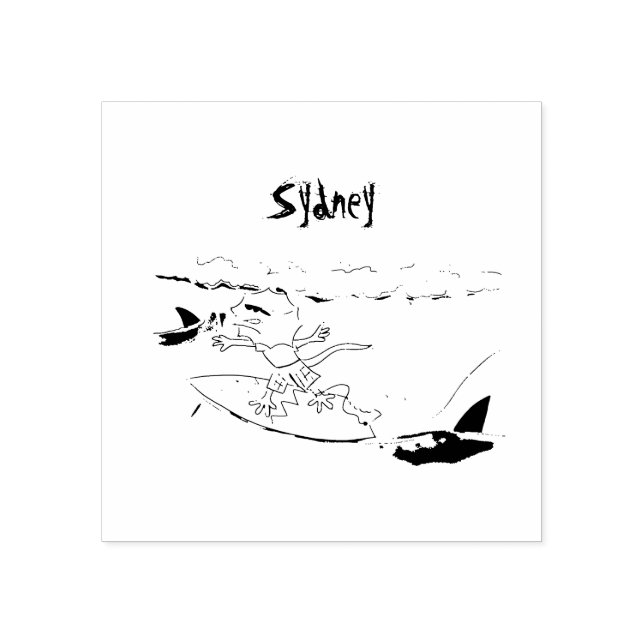 Lättskrämd nacke-ödla surfing tecknad stämpel (Tryck)