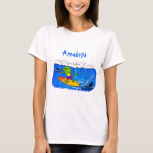 Lättskrämd nacke-ödla surfing tecknad t shirt