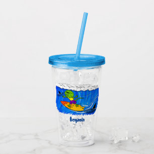 Lättskrämd nacke-ödla surfing tecknad take away mugg