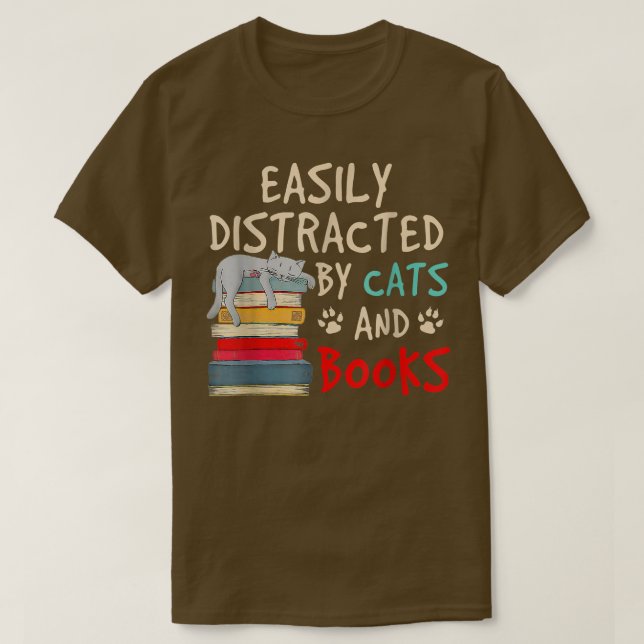 Lättspridd av Cats Bokar Cat Bok Älskare Ner T Shirt (Design framsida)