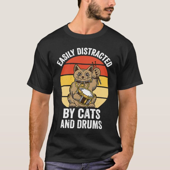 Lättspridd av Cats och Drums Music Drummer T Shirt (Framsida)