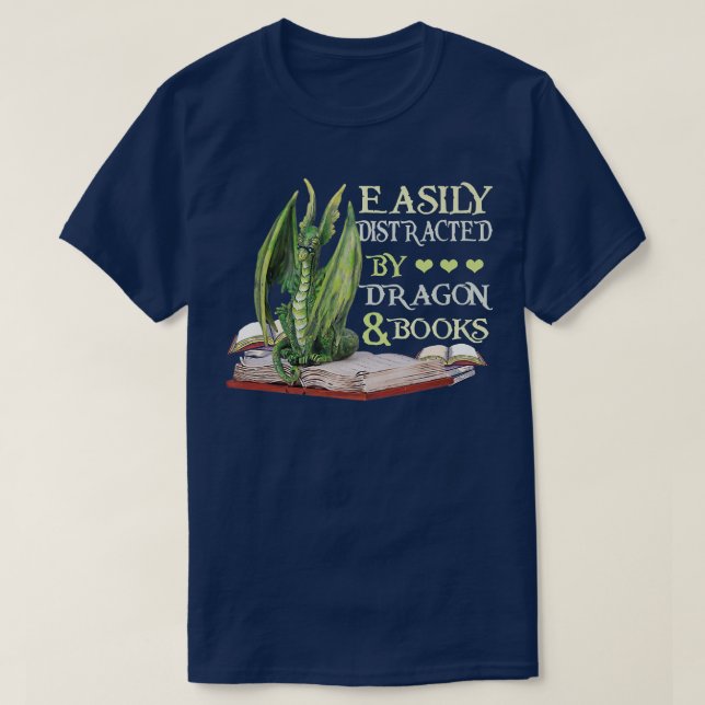 Lättspridd av drakmer och Bokar Bok T Shirt (Design framsida)
