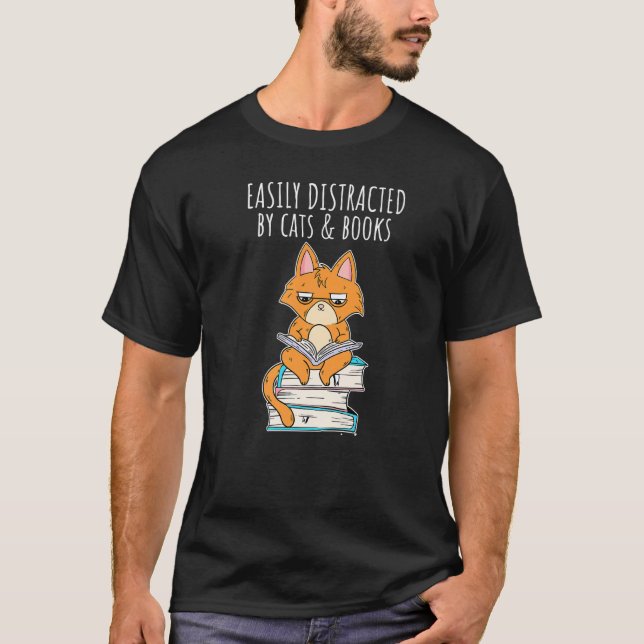 Lättspridd av Katt och Bokar Bok, som läser C T Shirt (Framsida)