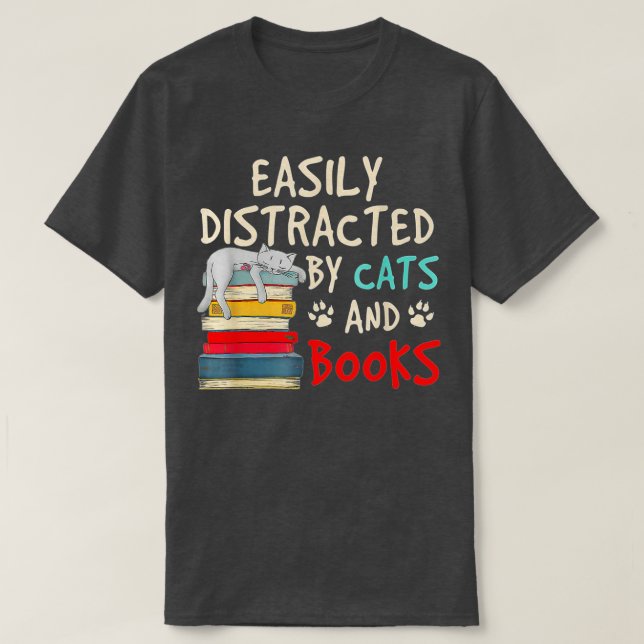 Lättspridd av katter och Bokar - Cat-Bok Lov T Shirt (Design framsida)