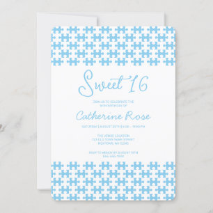 Lättt Baby blue Vita Pussel-kontrollerad Sweet 16 Inbjudningar