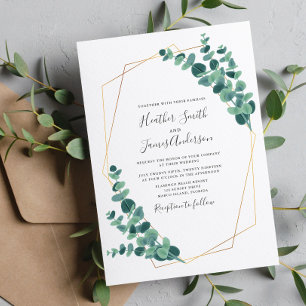 Lättt Eucalyptus Geometric Wandan Bröllop Inbjudningar