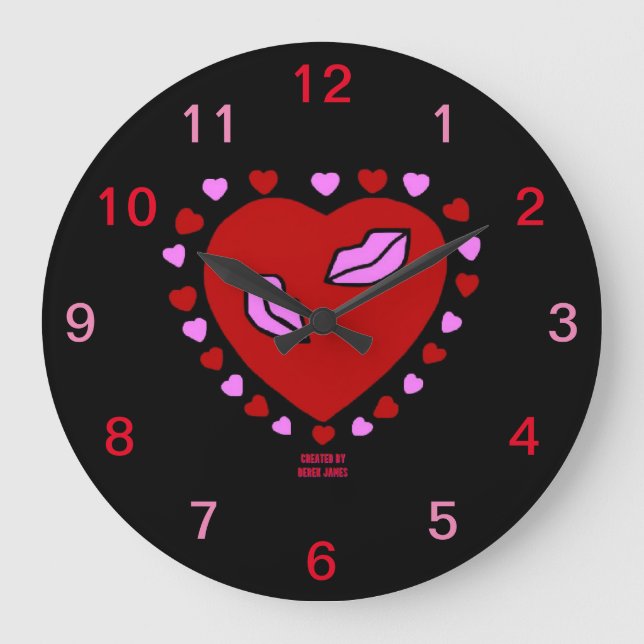 Lättvåt Heart Kisses Acrylic Wall Clock Stor Klocka (Framsida)
