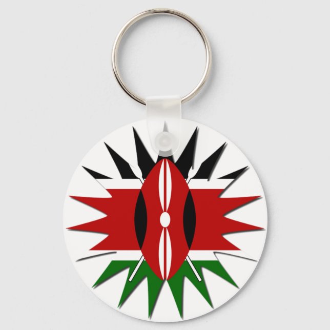 Lättvibrant Kenyan Flagga: An 18-Star Art Nyckelring (Framsida)