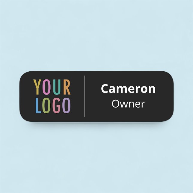 Lättviktsvit, namntagg, Anpassningsbar, Logotyp, m Namnbricka (MISOOK Rounded Corners Black Name Tag with Logo)
