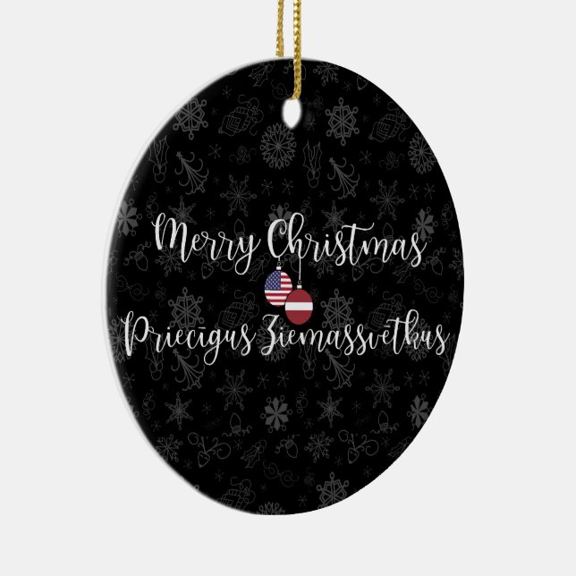 Latvian American Bilingual Merry Christmas Julgransprydnad Keramik (Höger)