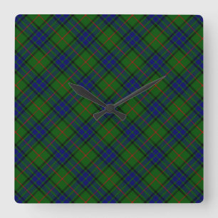 Lauder tartan Blue grönt plaid Fyrkantig Klocka