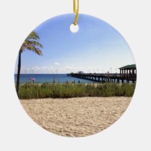 Lauderdale-vid--Hav, Florida strand och pir Julgransprydnad Keramik