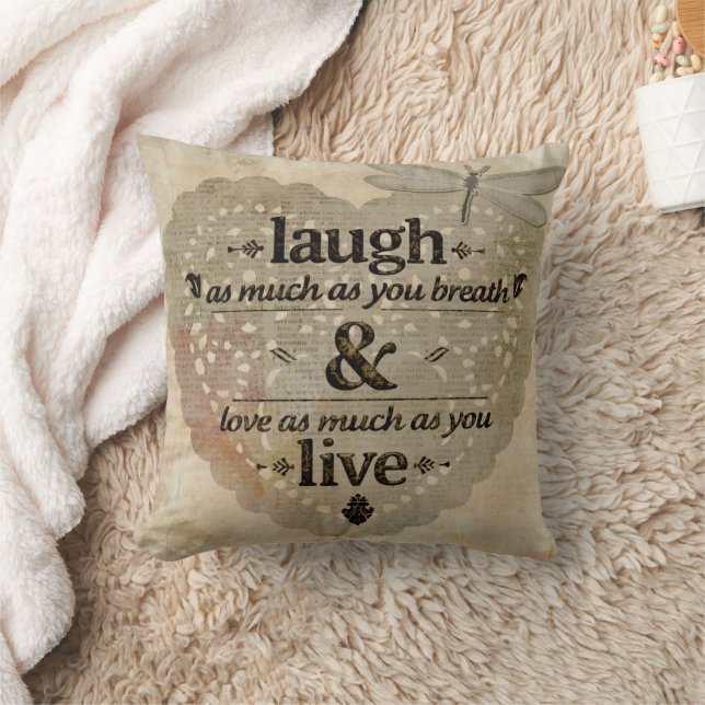 Laugh Breathe Kärlek Live Home Decor Kudde (Filt)