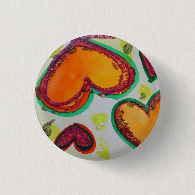 Laugh Hearts Rosa Bliss Art Buttons eller Lapel Pi Knapp (Framsida)