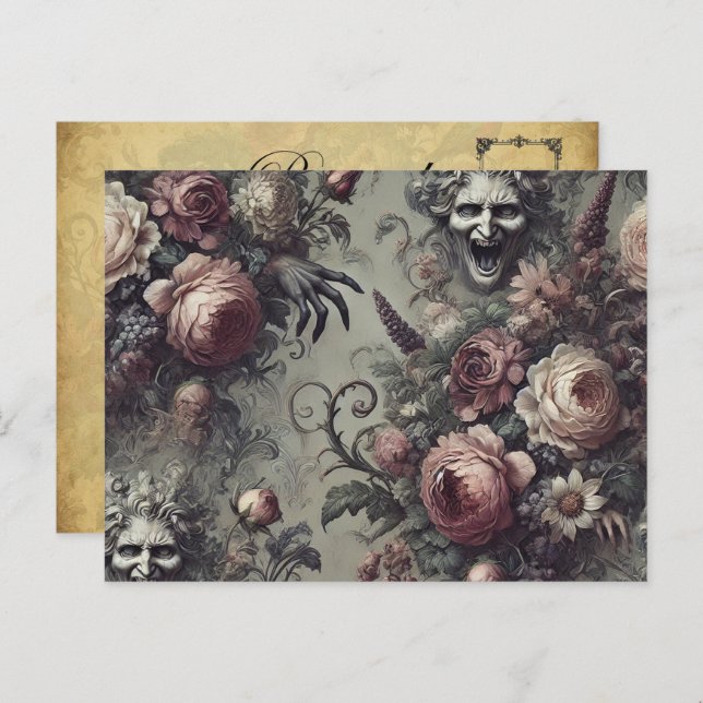 Laugh Linjer - Gothic Blommigt Helg Vykort (Fram/baksida)