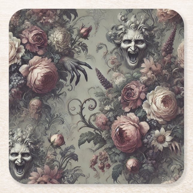 Laugh Linjer - Gothic Blommigt Underlägg Papper Kvadrat (Framsidan)