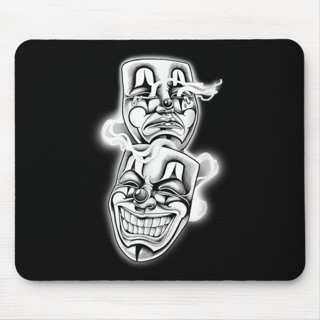 Laugh Now Gråt Senare Chicano Tattoo Flash Musmatta (Framsidan)