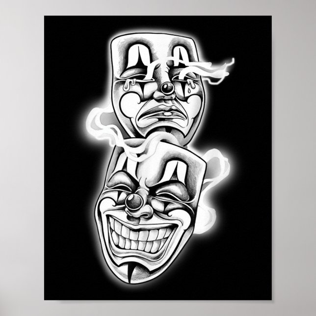 Laugh Now Gråt Senare Chicano Tattoo Flash Poster (Framsidan)