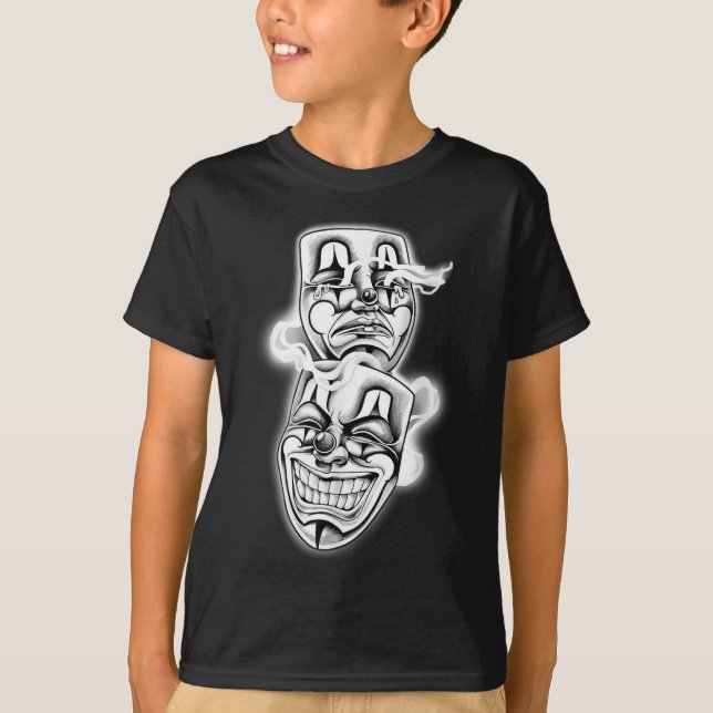 Laugh Now Gråt Senare Chicano Tattoo Flash T Shirt (Framsida)