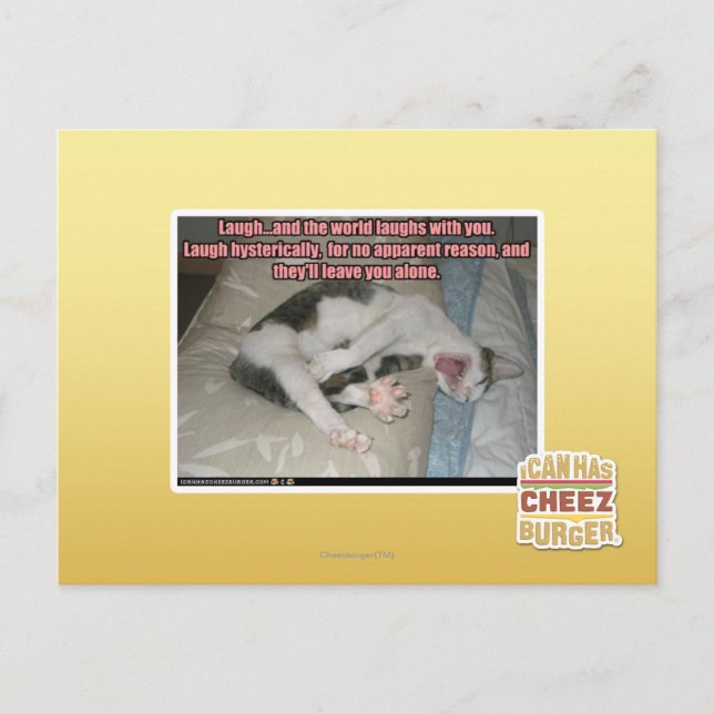 Laugh och världen skrattar åt dig vykort (Framsida)