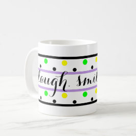 Laugh Quote Lila Gult Grönt Polka dots Kaffemugg