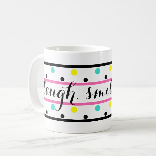 Laugh Rosa Blue Gult Polka dots Kaffemugg (Framsida vänster)