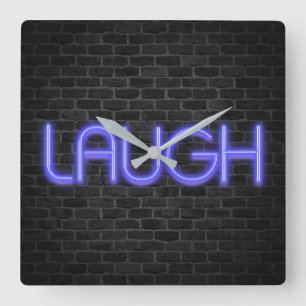 LAUGH-text i neon ljus på tegel Fyrkantig Klocka