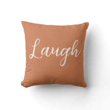 Laugh Throw Pillow Copper Orange White