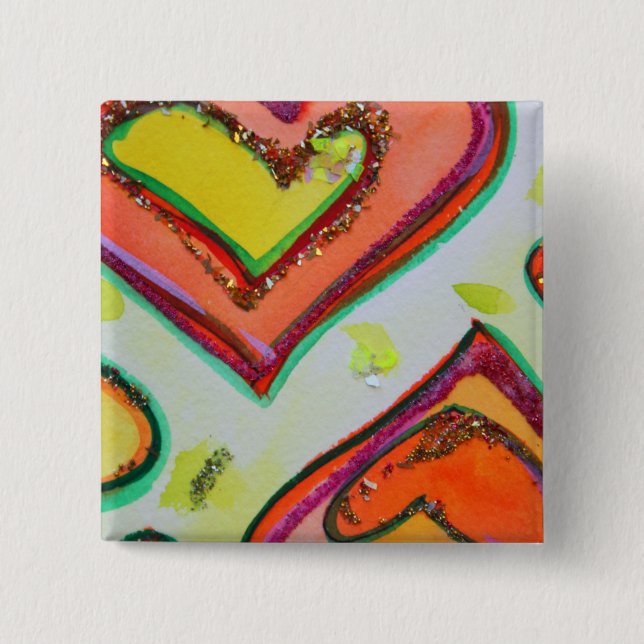 Laugh Two Hearts Art Buttons eller Lapel Pins (Framsida)