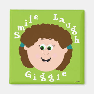 Laughing Ansikte Brown Curly Hair Girl Magnet