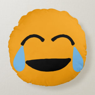 Laughing Ansikte Funny Orange Emoticon Emojii Rund Kudde