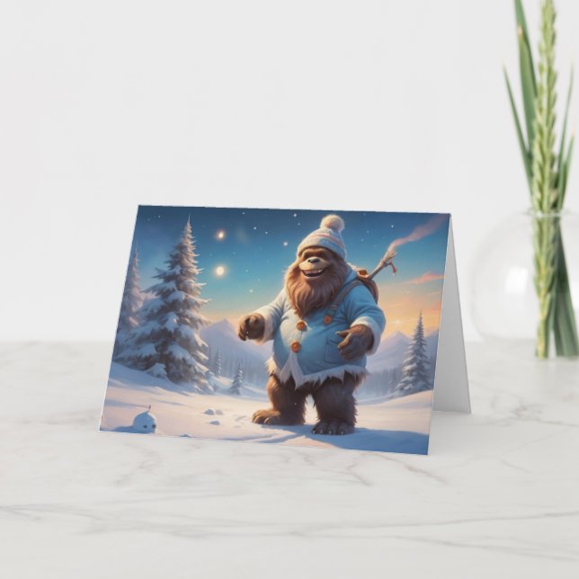 Laughing Bigfoot i Snö Helgkort (Framsida)