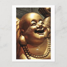 Laughing Buddha Ansikte Guld Statue Vykort