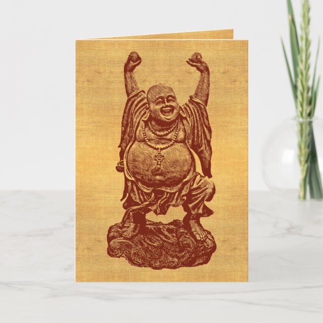 Laughing Buddha + din text! (mörk röd på papper) Kort (Framsida)