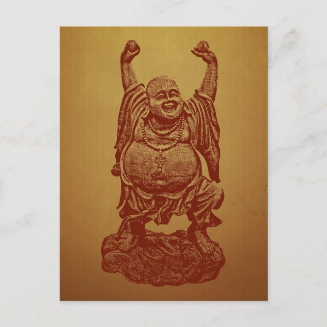Laughing Buddha (mörk röd) Vykort (Framsida)