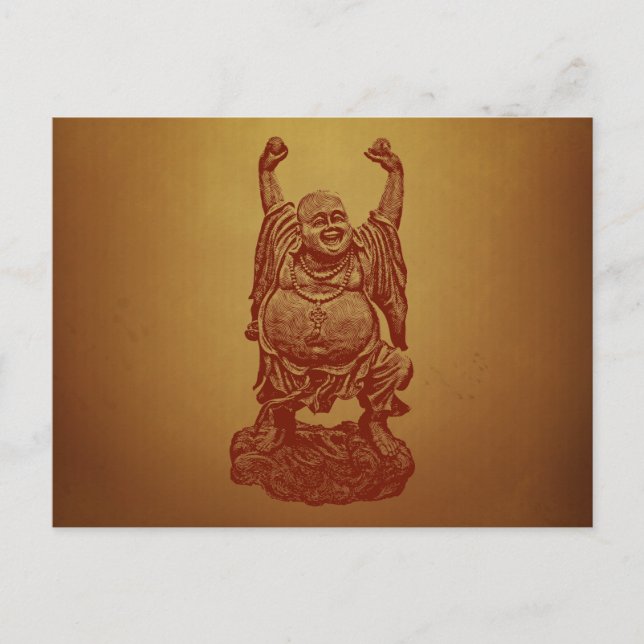 Laughing Buddha (mörk röd) Vykort (Framsida)