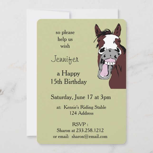 Laughing Cartoon Horse Birthday Custom Invite Inbjudningar (Baksida)