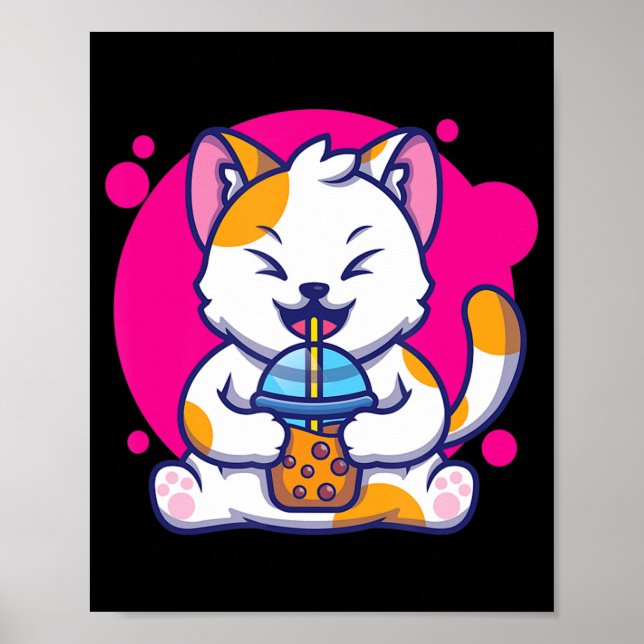 Laughing Cat Neko Kawaii Boba Tea in Anime Stil Poster (Framsidan)